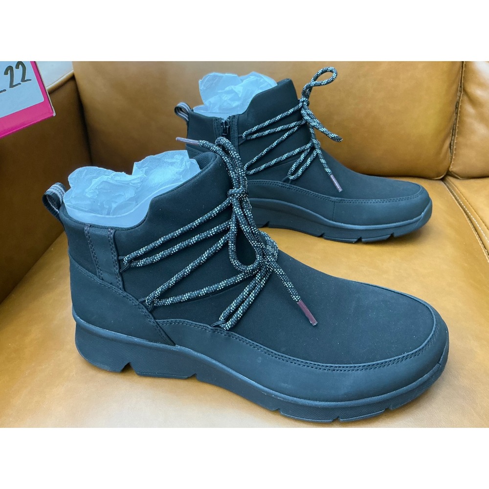 Ryka Charisma Ankle Boots Womens 11W Black New Water Repellent Side Zip Lug Sole
